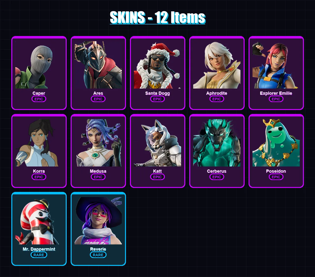 [PC/XBOX/PSN] | Caper | Ares | Santa Dogg | Aphrodite | Explorer Emilie | 12 skin | 17 pickaxe | 11 emote | 11 glider | Lv108