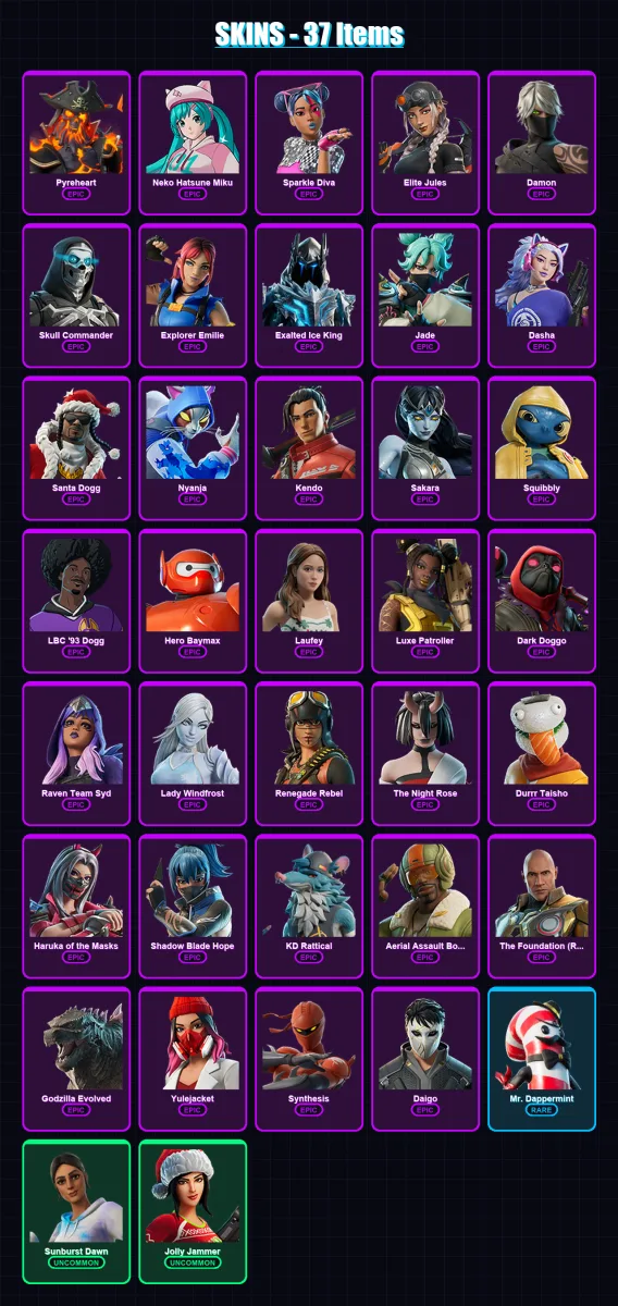 [PC/PSN] | Pyreheart | Neko Hatsune Miku | Sparkle Diva | Elite Jules | Damon | 37 skin | 51 pickaxe | 34 emote | 29 glider | Lv238
