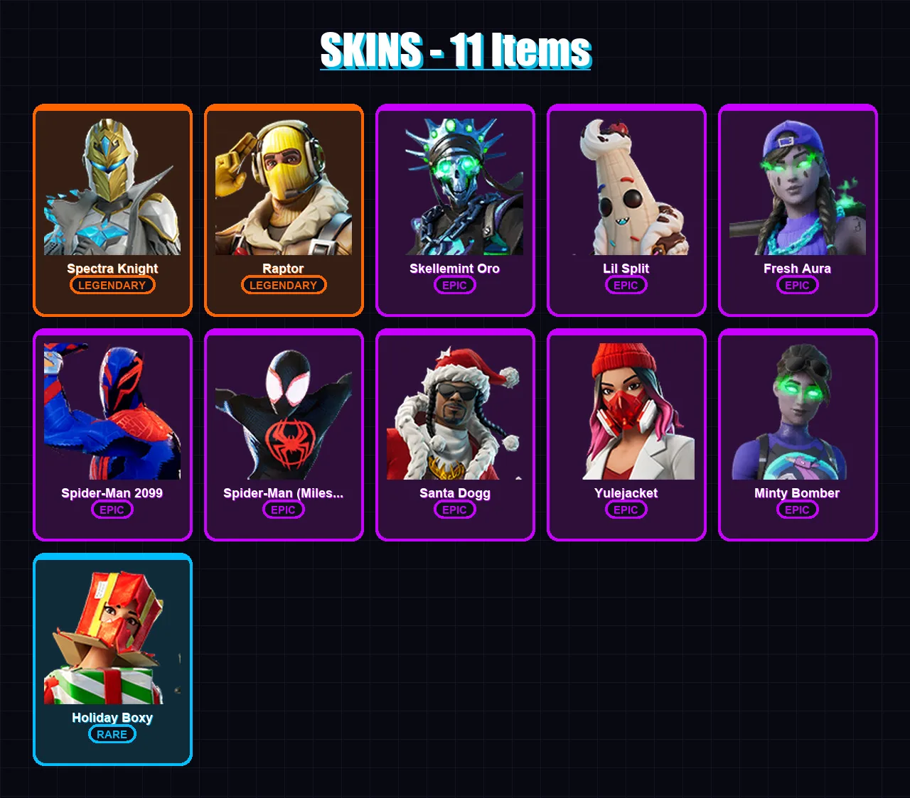 [SWITCH/PSN/PC] | Spectra Knight | Raptor | Skellemint Oro | Lil Split | Fresh Aura | 11 skin | 31 pickaxe | 21 emote | 25 glider | Lv419