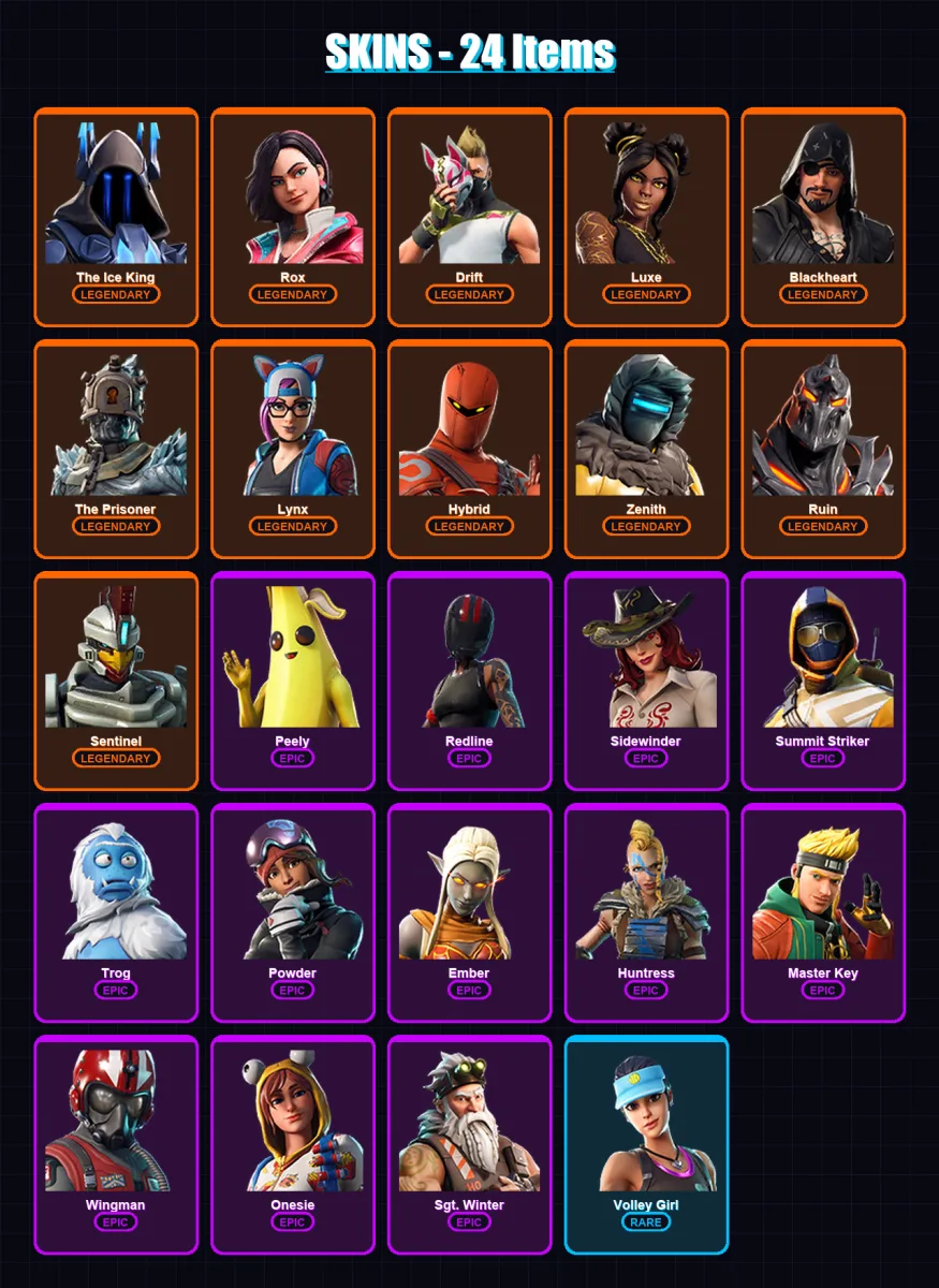 [PC] | The Ice King | Rox | Drift | Luxe | Blackheart | 24 skin | 21 pickaxe | 22 emote | 22 glider | Lv283