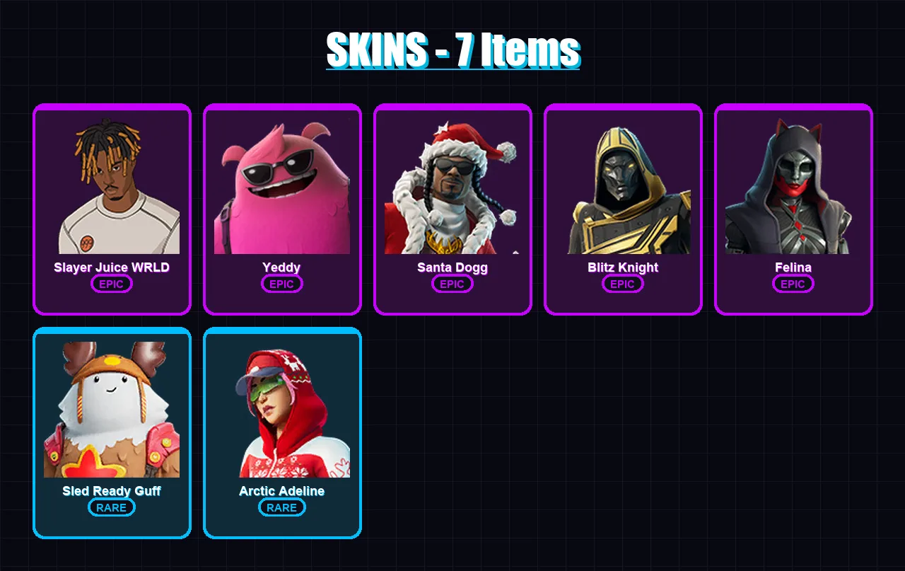 [PC/PSN] | Slayer Juice WRLD | Yeddy | Santa Dogg | Blitz Knight | Felina | 7 skin | 41 pickaxe | 13 emote | 28 glider | Lv347