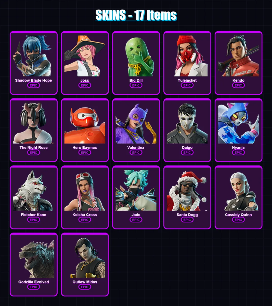 [PC/XBOX/PSN] | Shadow Blade Hope | Joss | Big Dill | Yulejacket | Kendo | 17 skin | 31 pickaxe | 27 emote | 28 glider | Lv275 — Fortnite account