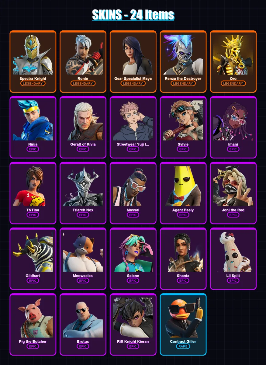 [PC/XBOX/PSN] | Spectra Knight | Ronin | Gear Specialist Maya | Renzo the Destroyer | Oro | 24 skin | 29 pickaxe | 21 emote | 29 glider | Lv282