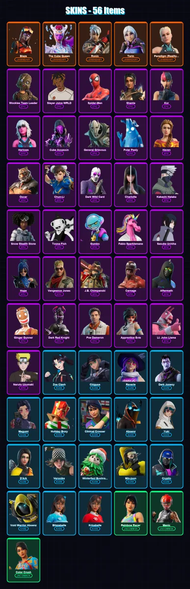 [PC/PSN] | Blaze | The Cube Queen | Ronin | Torin | Paradigm (Reality-659) | 56 skin | 60 pickaxe | 34 emote | 41 glider | Lv671