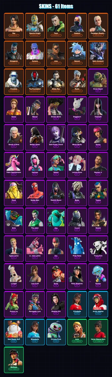 [PC/XBOX] | Raz | Spectra Knight | Twyn | Catalyst | Paradigm (Reality-659) | 61 skin | 92 pickaxe | 58 emote | 83 glider | Lv1648