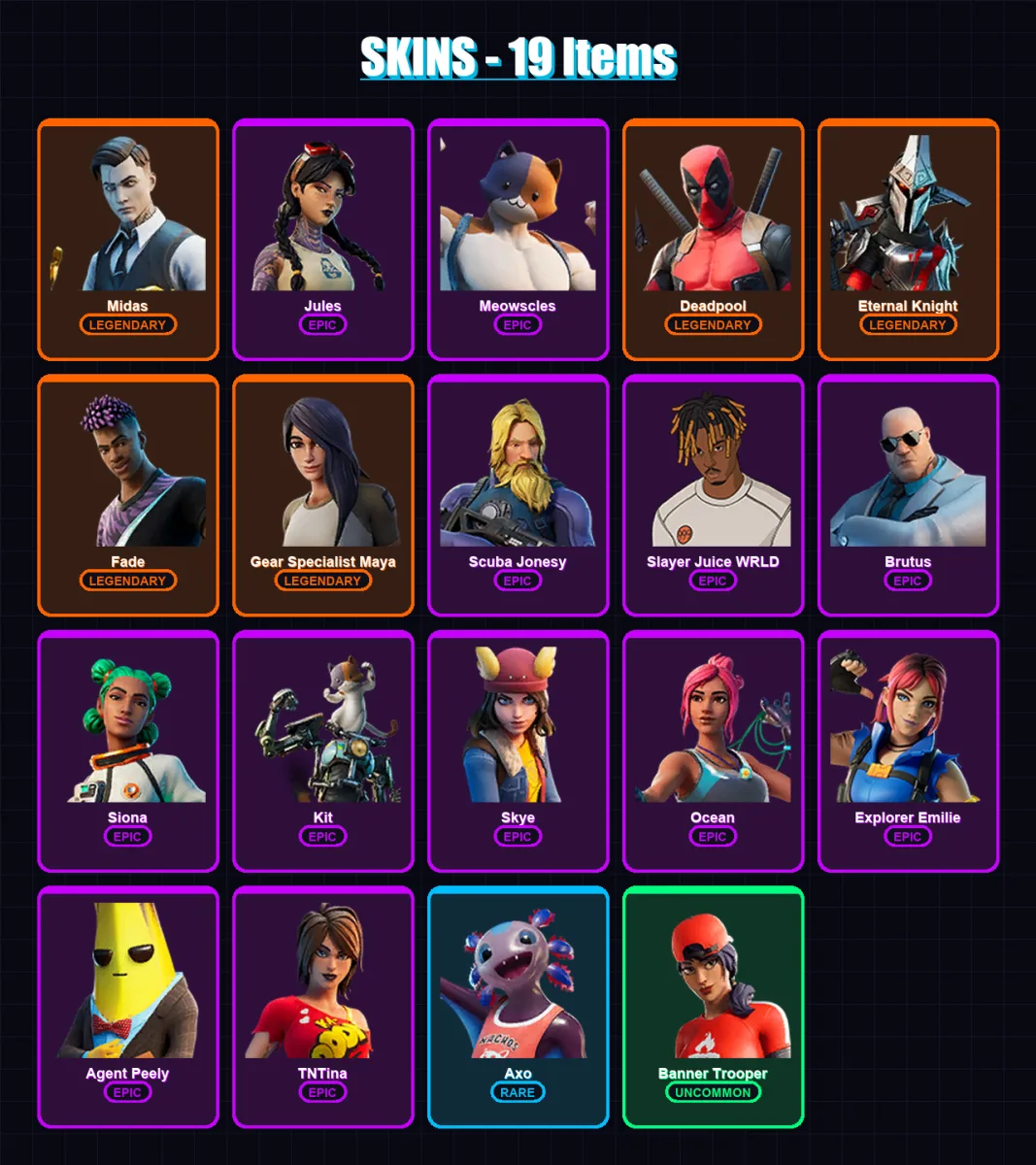 [PS4/PS5/XBOX/PC] | Midas | Jules | Meowscles | Deadpool | Eternal Knight | 19 skin | 18 pickaxe | 19 emote | 22 glider | Lv326 — Fortnite account