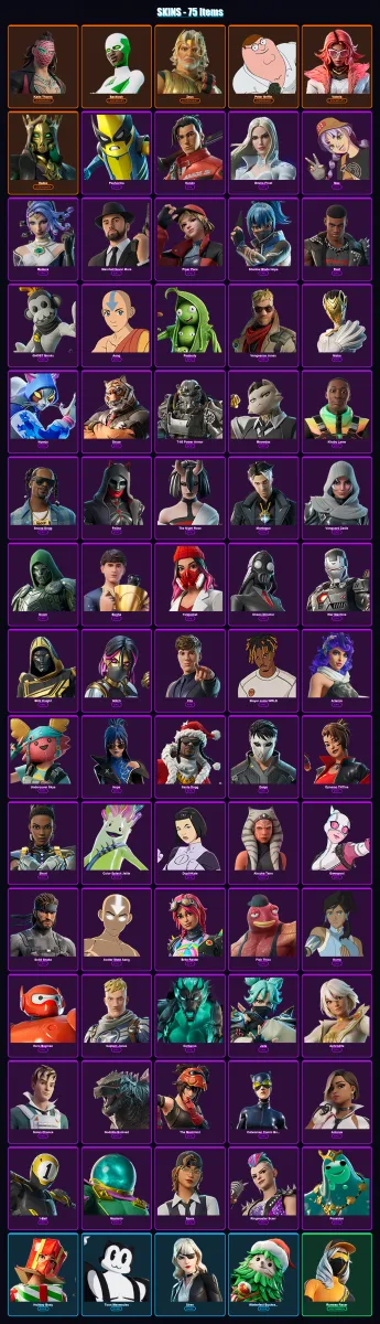 [PC/PSN] | Kado Thorne | Backlash | Zeus | Peter Griffin | Valeria | 75 skin | 124 pickaxe | 85 emote | 87 glider | Lv1713