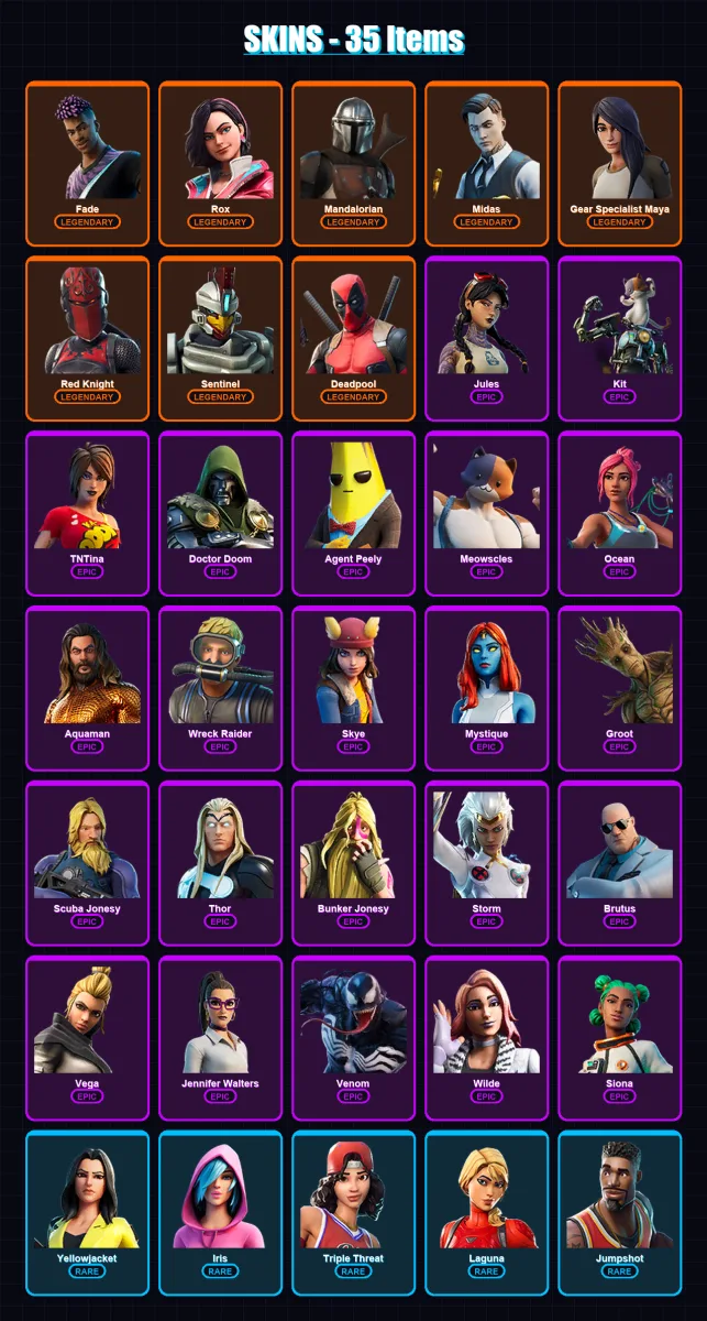 [SWITCH/XBOX/PSN/PC] | Fade | Rox | Mandalorian | Midas | Gear Specialist Maya | 35 skin | 33 pickaxe | 42 emote | 32 glider | Lv419