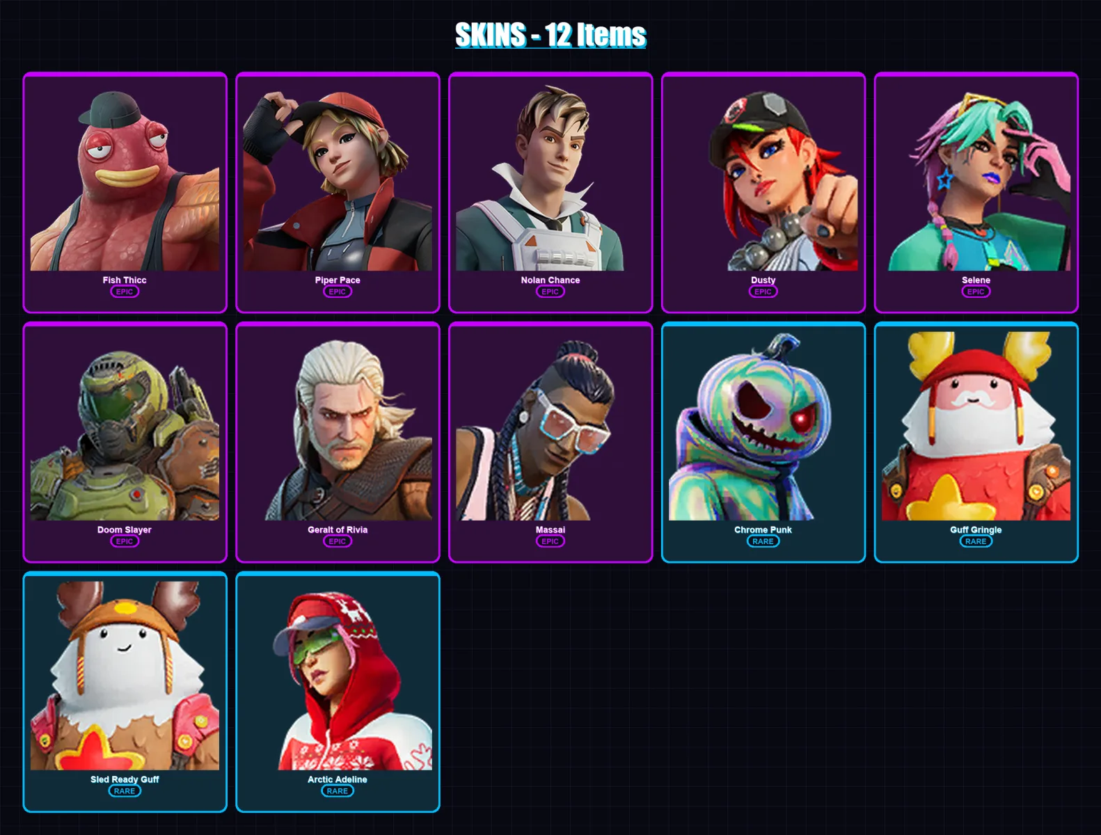 [PC/XBOX/PSN] | Fish Thicc | Piper Pace | Nolan Chance | Dusty | Selene | 12 skin | 23 pickaxe | 16 emote | 29 glider | Lv464