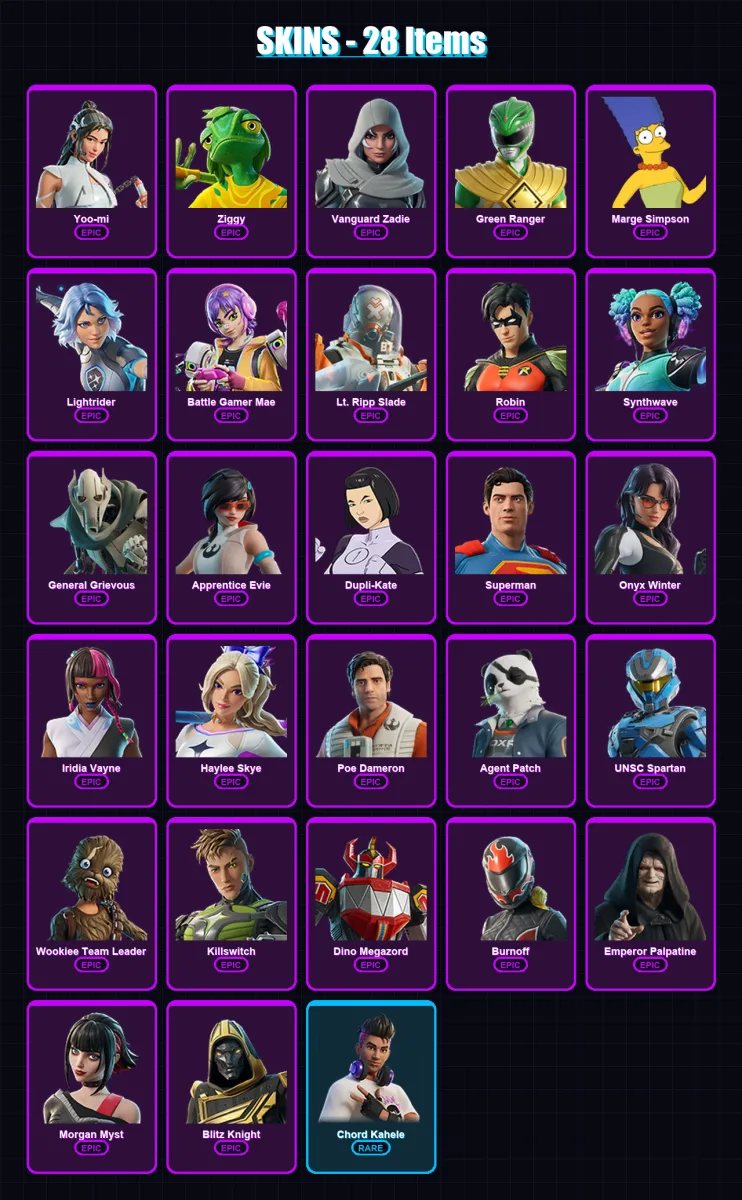 [PC/PSN] | Yoo-mi | Ziggy | Vanguard Zadie | Green Ranger | Marge Simpson | 28 skin | 72 pickaxe | 41 emote | 44 glider | Lv1132