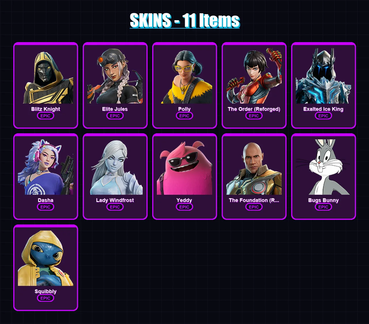 [PC/XBOX/PSN] | Blitz Knight | Elite Jules | Polly | The Order (Reforged) | Exalted Ice King | 11 skin | 23 pickaxe | 12 emote | 18 glider | Lv249