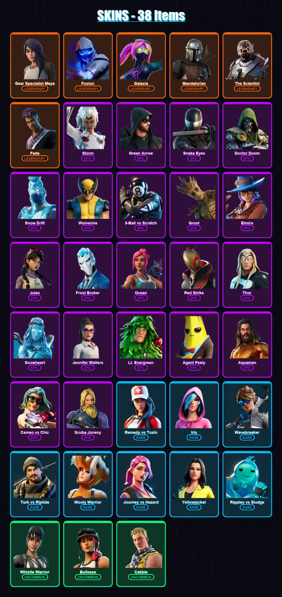 [SWITCH/XBOX/PSN/PC] | Gear Specialist Maya | Fusion | Galaxia | Mandalorian | The Scientist | 38 skin | 36 pickaxe | 49 emote | 30 glider | Lv381