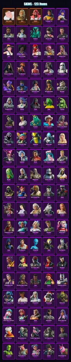 [PS4/PS5/XBOX/PC] | Peter Griffin | Zeus | Valeria | Trailblazer Tai | Artemis | 123 skin | 142 pickaxe | 121 emote | 95 glider | Lv1343