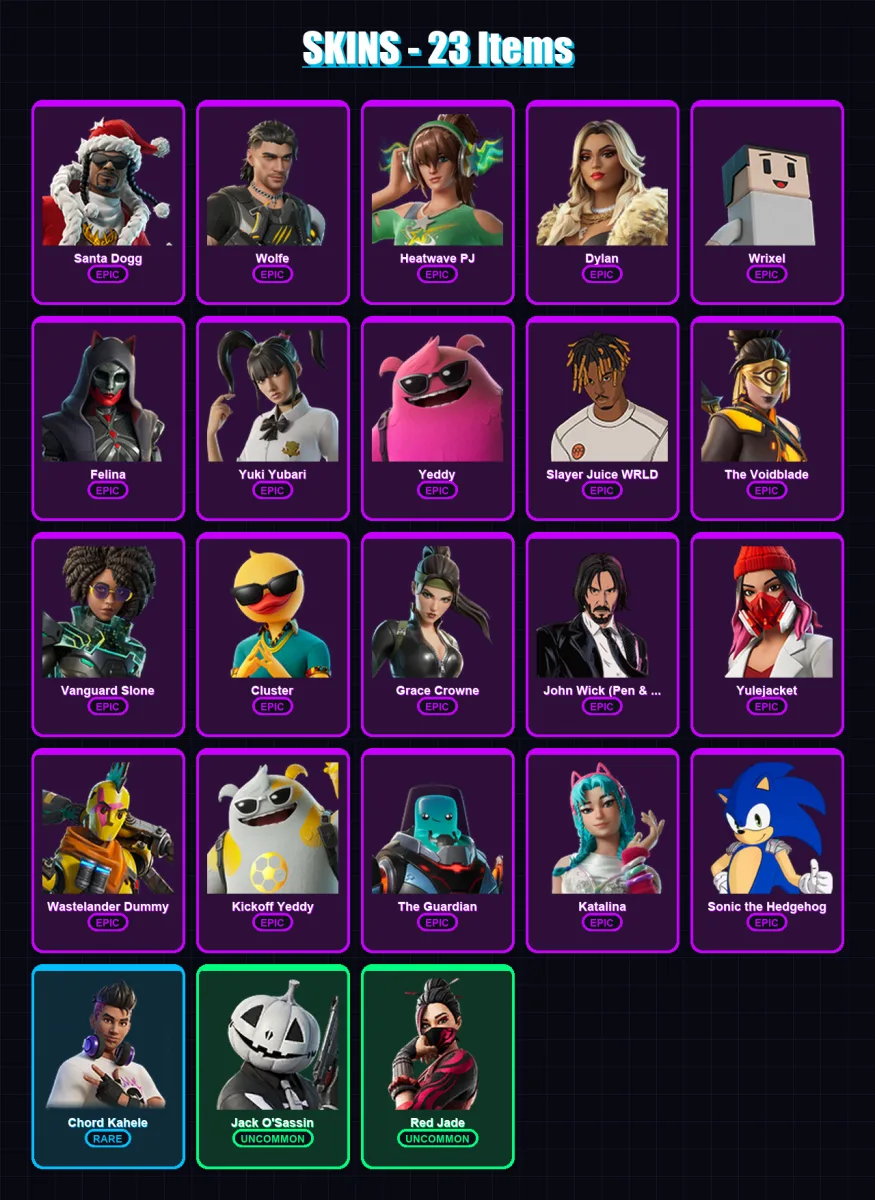 [SWITCH/PSN/PC] | Santa Dogg | Wolfe | Heatwave PJ | Dylan | Wrixel | 23 skin | 83 pickaxe | 34 emote | 51 glider | Lv737