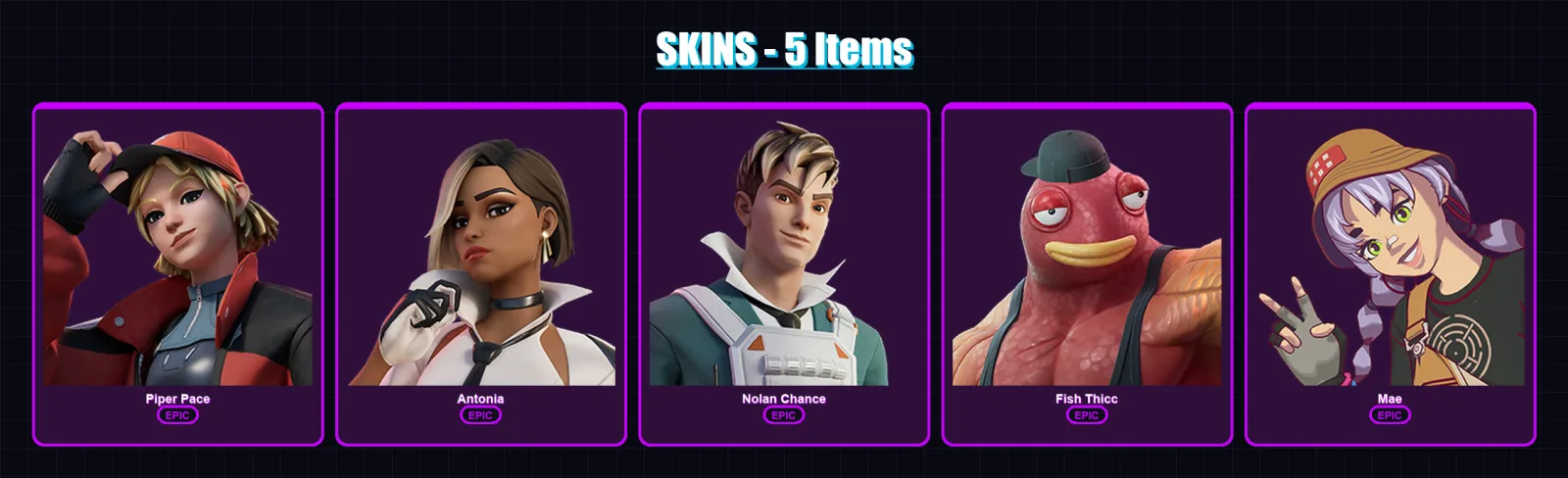 [PC/XBOX/PSN] | Piper Pace | Antonia | Nolan Chance | Fish Thicc | Mae | 5 skin | 6 pickaxe | 5 emote | 7 glider | Lv69