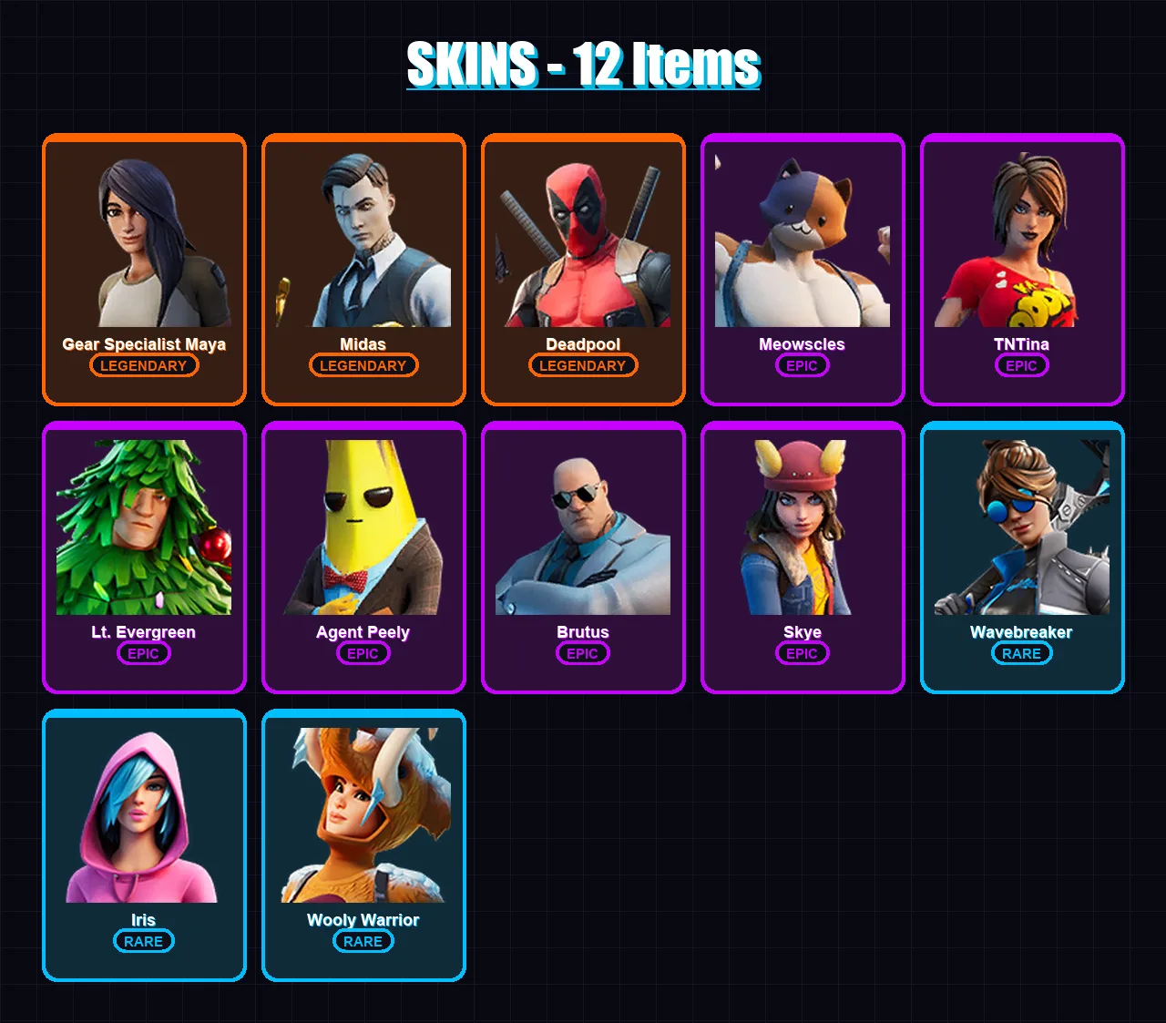 [PS4/PS5/XBOX/PC] | Gear Specialist Maya | Midas | Deadpool | Meowscles | TNTina | 12 skin | 20 pickaxe | 19 emote | 17 glider | Lv318 — Fortnite account