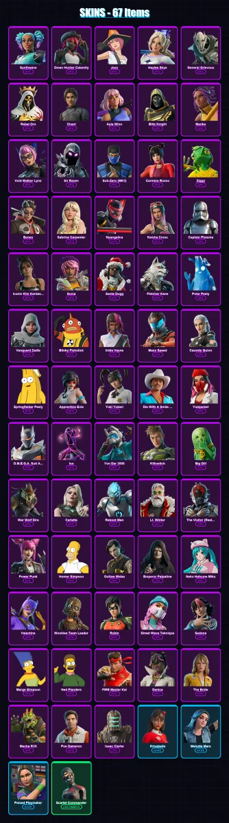 [PC/XBOX] | Synthwave | Omen Hunter Calamity | Joss | Haylee Skye | General Grievous | 67 skin | 108 pickaxe | 74 emote | 57 glider | Lv909 — Fortnite account