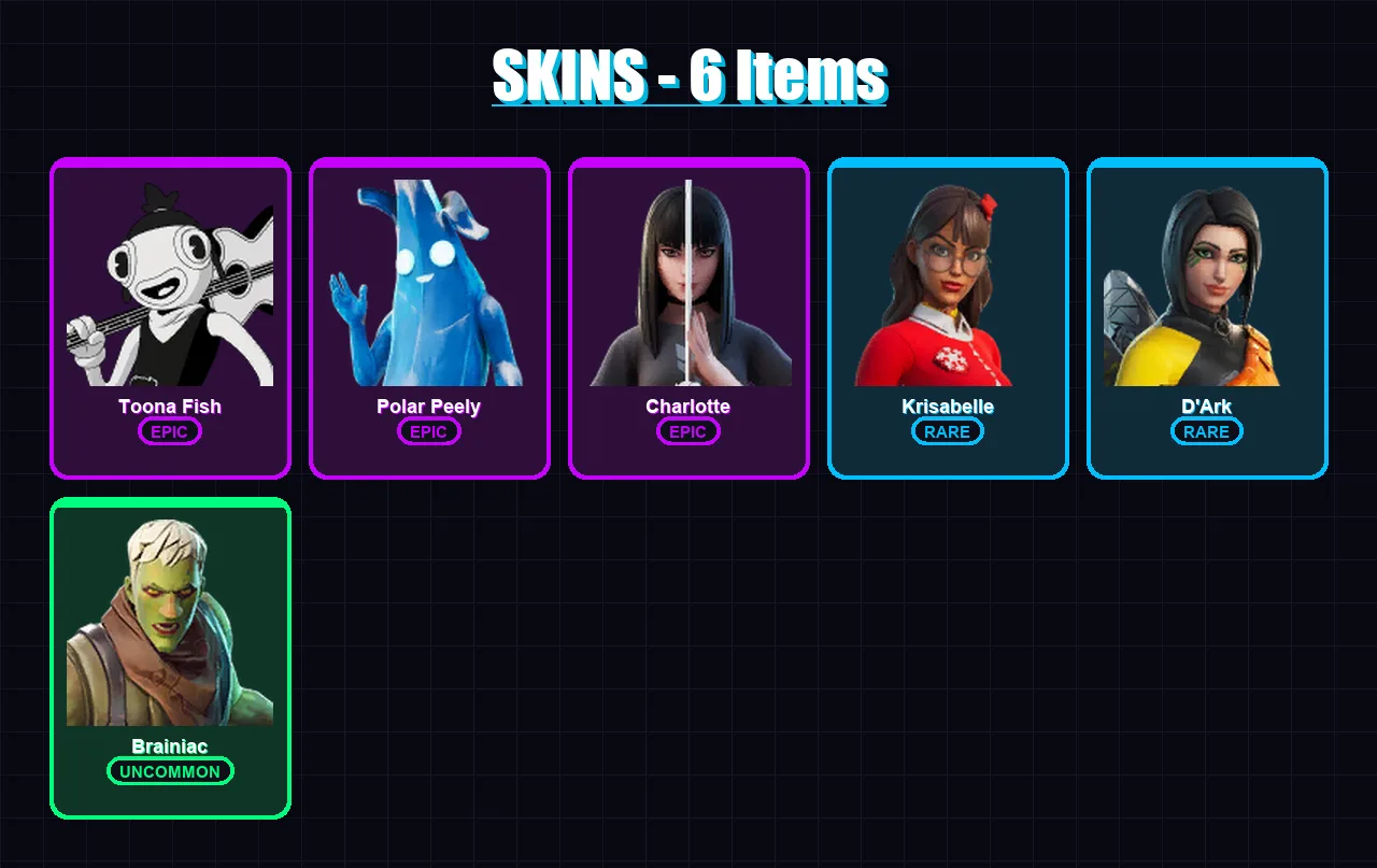 [SWITCH/XBOX/PSN/PC] | Toona Fish | Polar Peely | Charlotte | Krisabelle | D'Ark | 6 skin | 13 pickaxe | 8 emote | 13 glider | Lv143