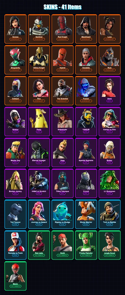 [PS4/PS5/XBOX/PC] | Sorana | Sentinel | Red Knight | Blackheart | Luxe | 41 skin | 42 pickaxe | 56 emote | 41 glider | Lv811