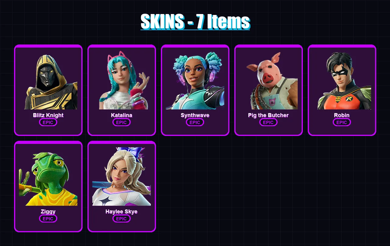 [PC/XBOX/PSN] | Blitz Knight | Katalina | Synthwave | Pig the Butcher | Robin | 7 skin | 46 pickaxe | 21 emote | 30 glider | Lv430