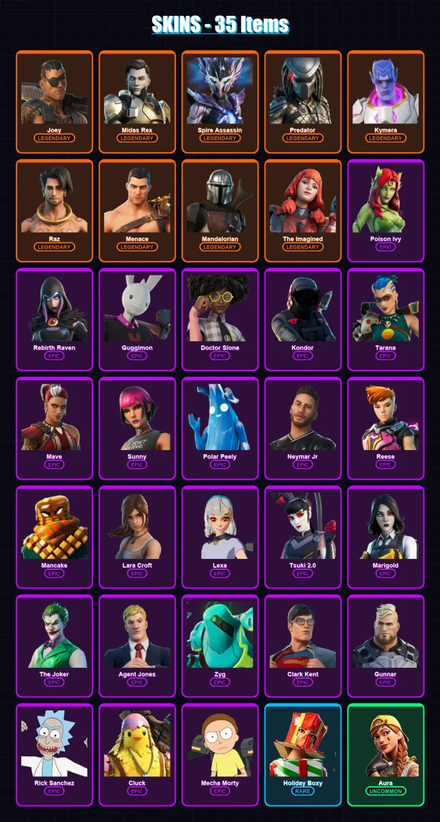 [SWITCH/XBOX/PSN/PC] | Joey | Midas Rex | Spire Assassin | Predator | Kymera | 35 skin | 52 pickaxe | 46 emote | 39 glider | Lv503 — Fortnite account