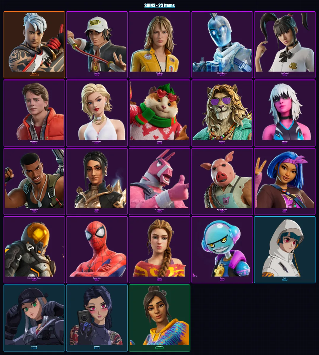 [PC/PSN] | Ronin | Carter Wu | The Bride | Glacial Dummy | Yuki Yubari | 23 skin | 55 pickaxe | 42 emote | 33 glider | Lv972