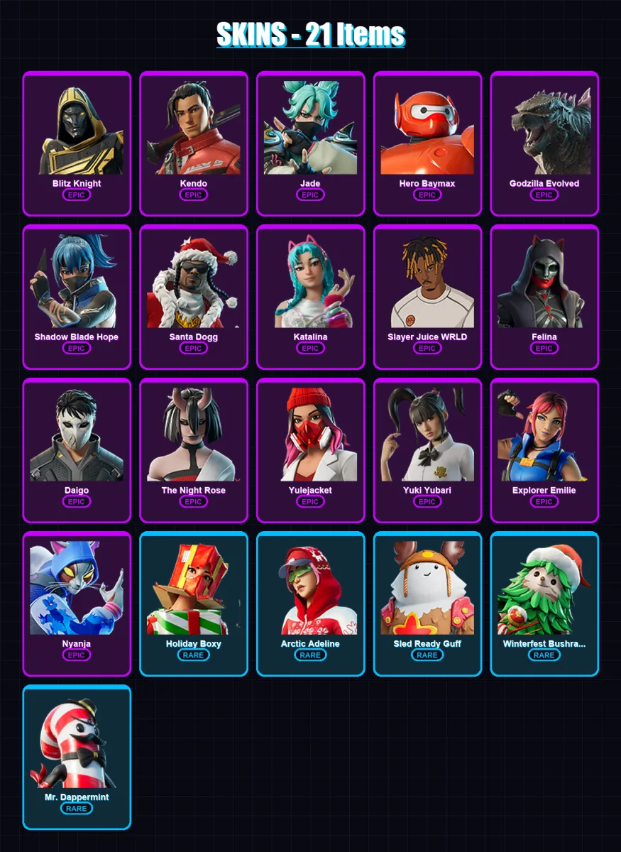 [PS4/PS5/PC] | Blitz Knight | Kendo | Jade | Hero Baymax | Godzilla Evolved | 21 skin | 70 pickaxe | 29 emote | 38 glider | Lv883