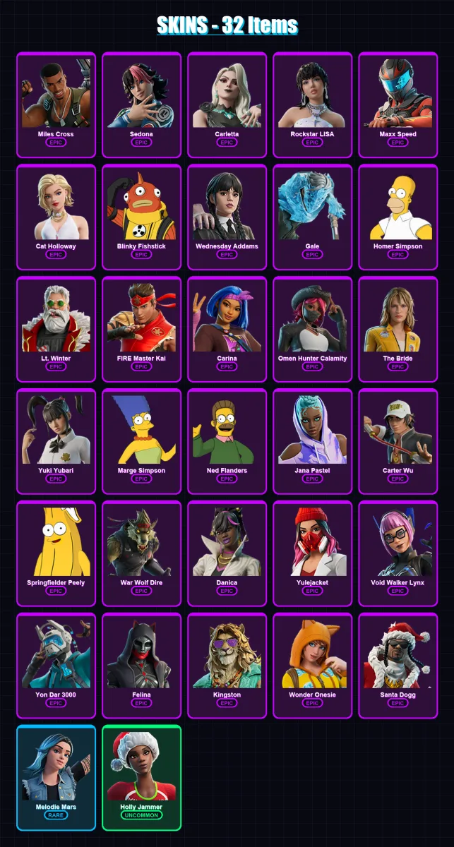 [PC/XBOX/PSN] | Miles Cross | Sedona | Carletta | Rockstar LISA | Maxx Speed | 32 skin | 59 pickaxe | 34 emote | 30 glider | Lv362