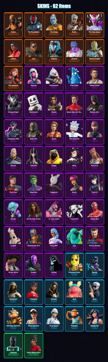 [SWITCH/XBOX/PSN/PC] | Vertex | The Foundation | The Origin | Ronin | The Cube Queen | 62 skin | 42 pickaxe | 31 emote | 45 glider | Lv684