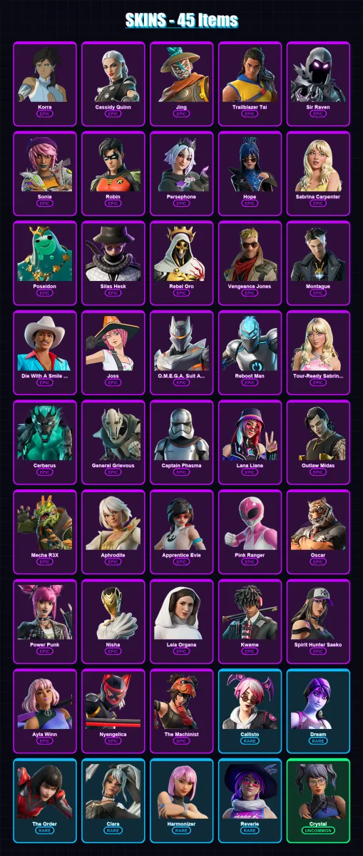[PS4/PS5/XBOX/PC] | Korra | Cassidy Quinn | Jing | Trailblazer Tai | Sir Raven | 45 skin | 41 pickaxe | 34 emote | 30 glider | Lv213 — Fortnite account