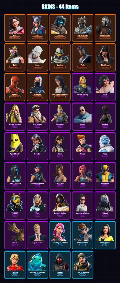 [SWITCH/PC] | Rox | Lynx | Zenith | The Prisoner | Mandalorian | 44 skin | 44 pickaxe | 34 emote | 45 glider | Lv472