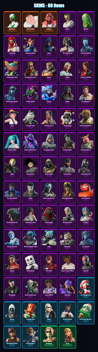 [PC/XBOX] | Backlash | Peter Griffin | Valeria | Nisha | Big Dill | 69 skin | 117 pickaxe | 85 emote | 82 glider | Lv1052