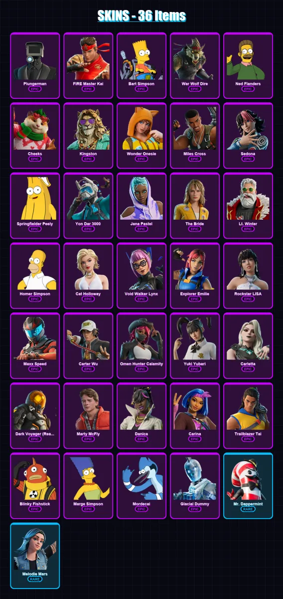 [PC/XBOX] | Plungerman | FIRE Master Kai | Bart Simpson | War Wolf Dire | Ned Flanders | 36 skin | 49 pickaxe | 38 emote | 28 glider | Lv393