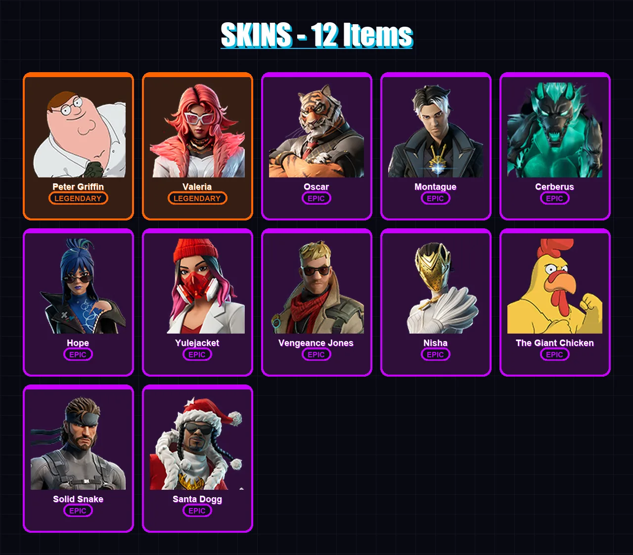[PS4/PS5/XBOX/PC] | Peter Griffin | Valeria | Oscar | Montague | Cerberus | 12 skin | 33 pickaxe | 17 emote | 28 glider | Lv318