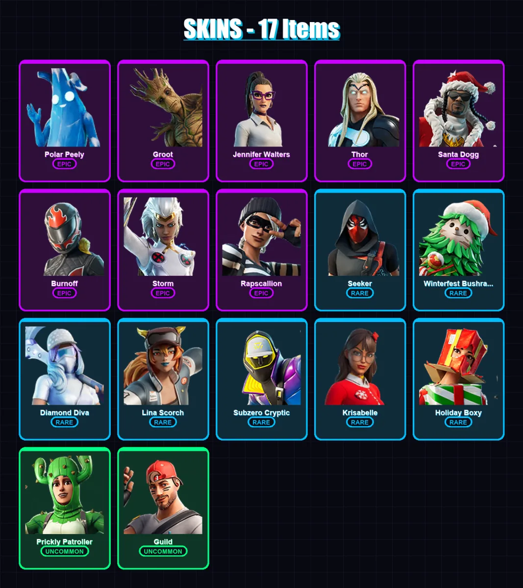 [PS4/PS5/XBOX/PC] | Polar Peely | Groot | Jennifer Walters | Thor | Santa Dogg | 17 skin | 35 pickaxe | 16 emote | 30 glider | Lv352
