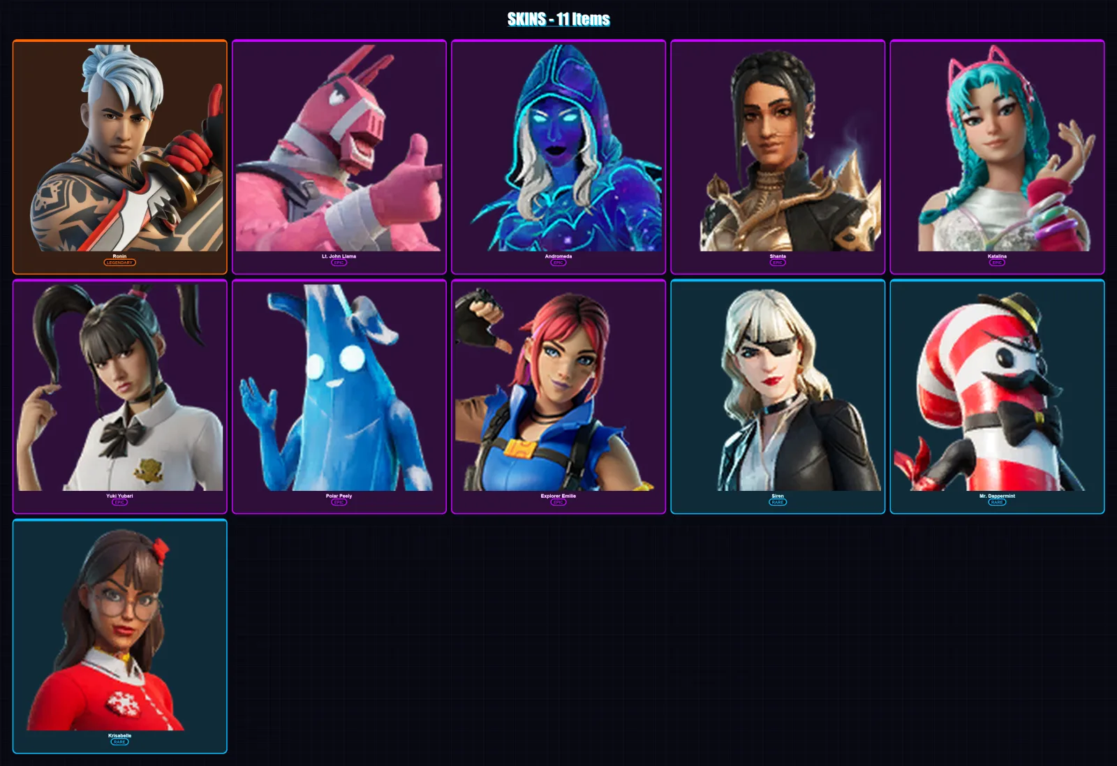 [PC/XBOX/PSN] | Ronin | Lt. John Llama | Andromeda | Shanta | Katalina | 11 skin | 10 pickaxe | 10 emote | 10 glider | Lv91