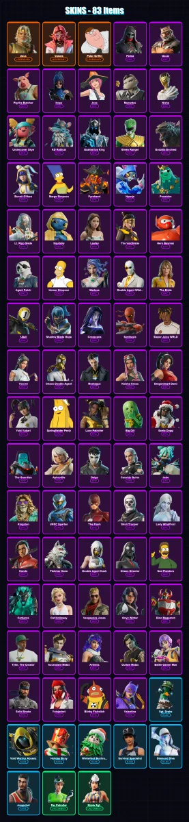 [PC/PSN] | Zeus | Valeria | Peter Griffin | Felina | Oscar | 83 skin | 112 pickaxe | 77 emote | 73 glider | Lv952