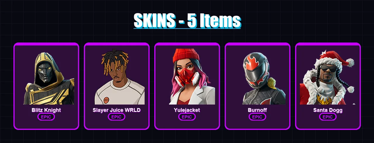 [PC/PSN] | Blitz Knight | Slayer Juice WRLD | Yulejacket | Burnoff | Santa Dogg | 5 skin | 29 pickaxe | 9 emote | 20 glider | Lv264