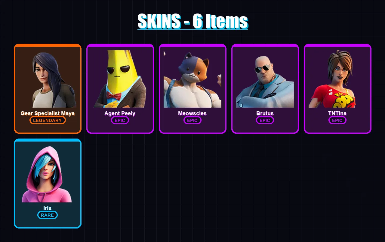 [PC/XBOX/PSN] | Gear Specialist Maya | Agent Peely | Meowscles | Brutus | TNTina | 6 skin | 6 pickaxe | 10 emote | 8 glider | Lv74