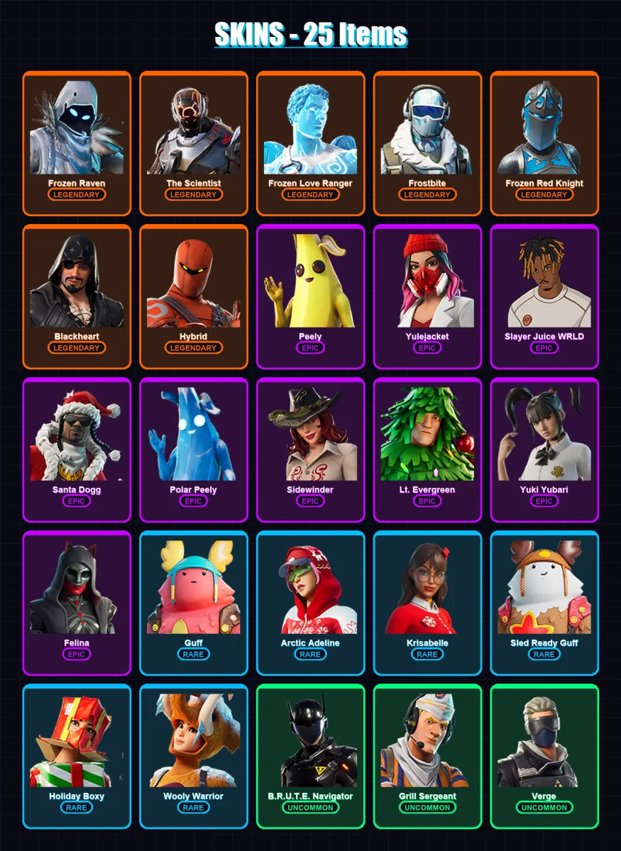 [PC/PSN] | Frozen Raven | The Scientist | Frozen Love Ranger | Frostbite | Frozen Red Knight | 25 skin | 71 pickaxe | 54 emote | 54 glider | Lv970
