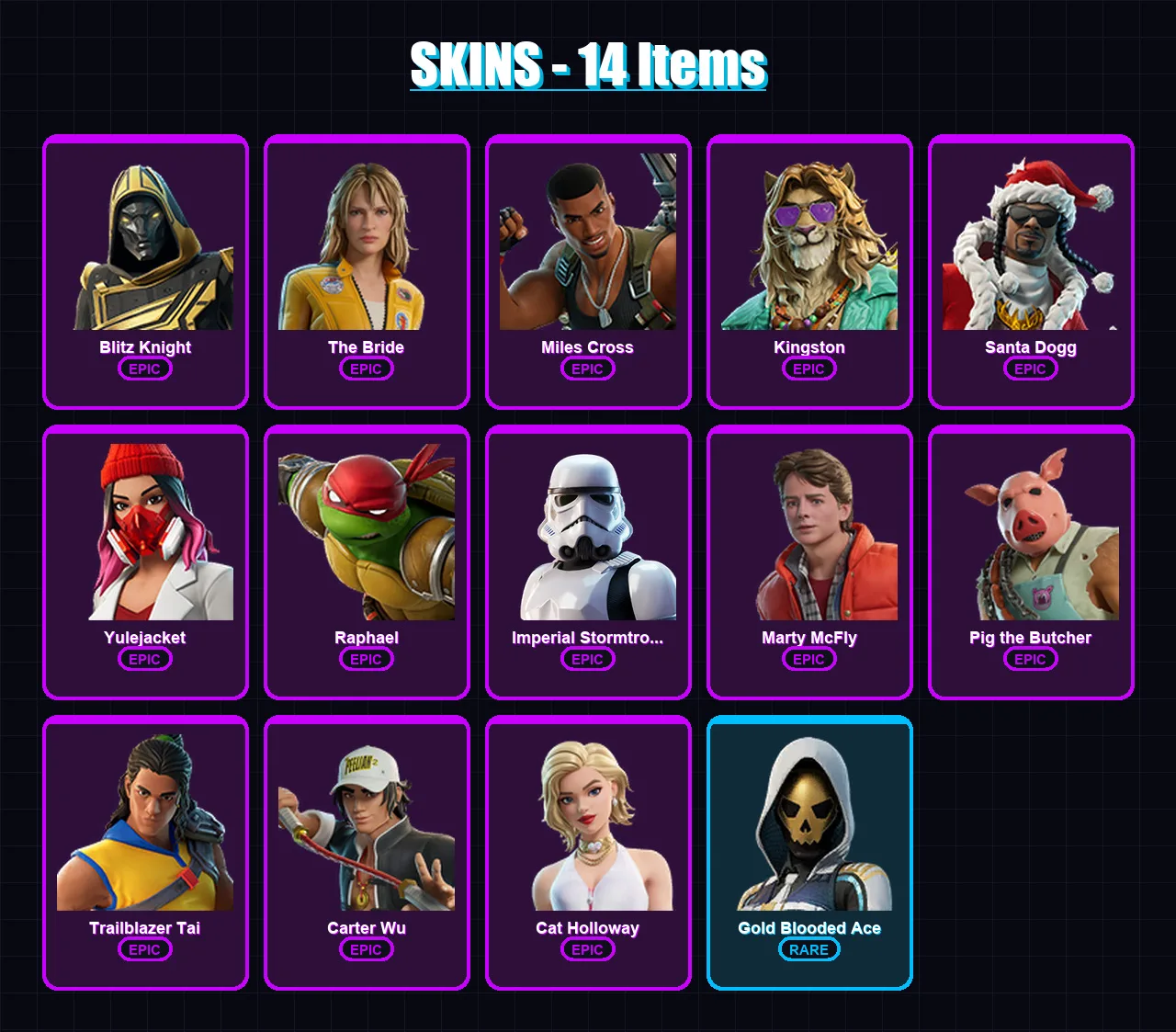 [PS4/PS5/PC] | Blitz Knight | The Bride | Miles Cross | Kingston | Santa Dogg | 14 skin | 50 pickaxe | 23 emote | 43 glider | Lv450