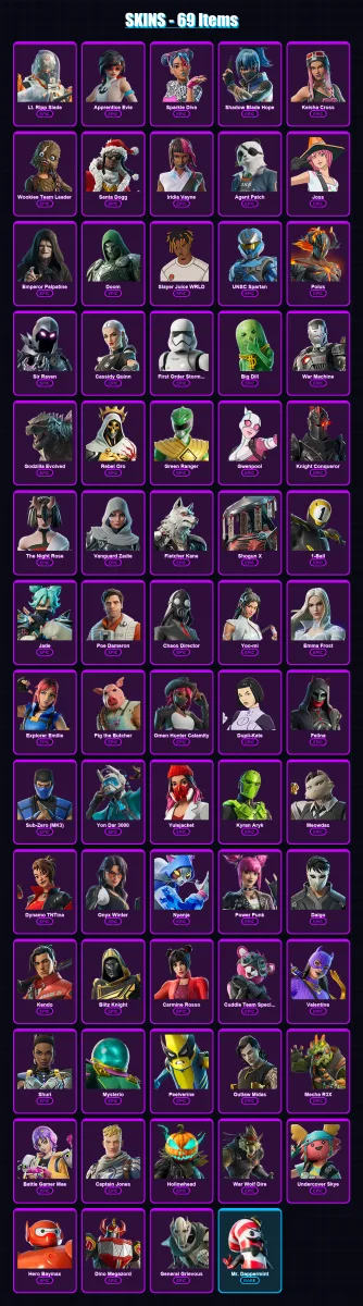 [PC/XBOX/PSN] | Lt. Ripp Slade | Apprentice Evie | Sparkle Diva | 69 skin | Lv1261 — Fortnite account