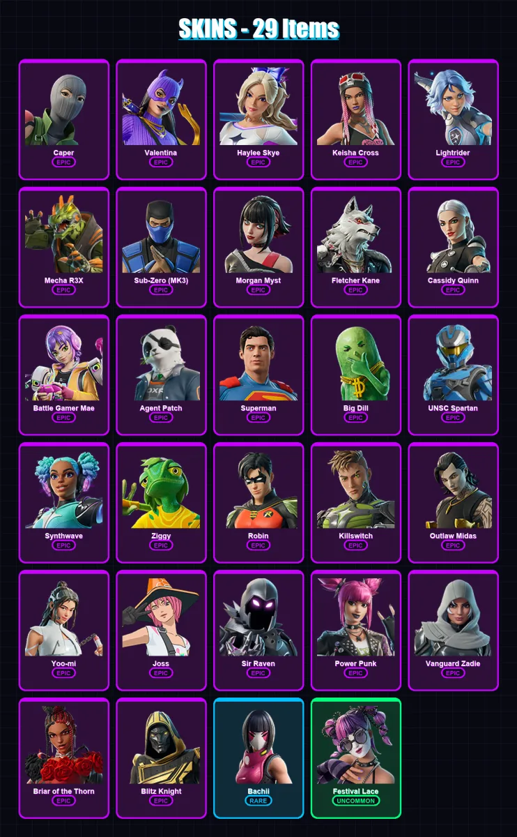 [PC/XBOX] | Caper | Valentina | Haylee Skye | Keisha Cross | Lightrider | 29 skin | 52 pickaxe | 30 emote | 39 glider | Lv500 — Fortnite account