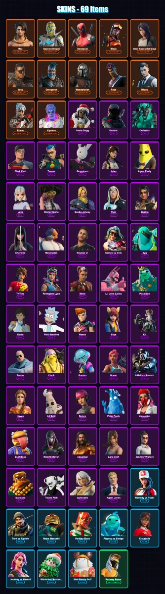[PC/XBOX] | Raz | Spectra Knight | Deadpool | Blaze | Gear Specialist Maya | 69 skin | 99 pickaxe | 78 emote | 93 glider | Lv1287