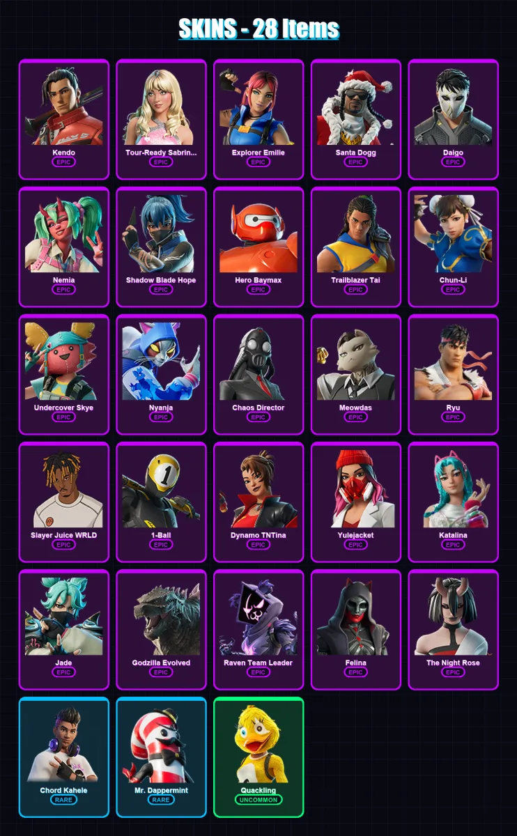 [PC/XBOX/PSN] | Kendo | Tour-Ready Sabrina Carpenter | Explorer Emilie | Santa Dogg | Daigo | 28 skin | 53 pickaxe | 32 emote | 28 glider | Lv697