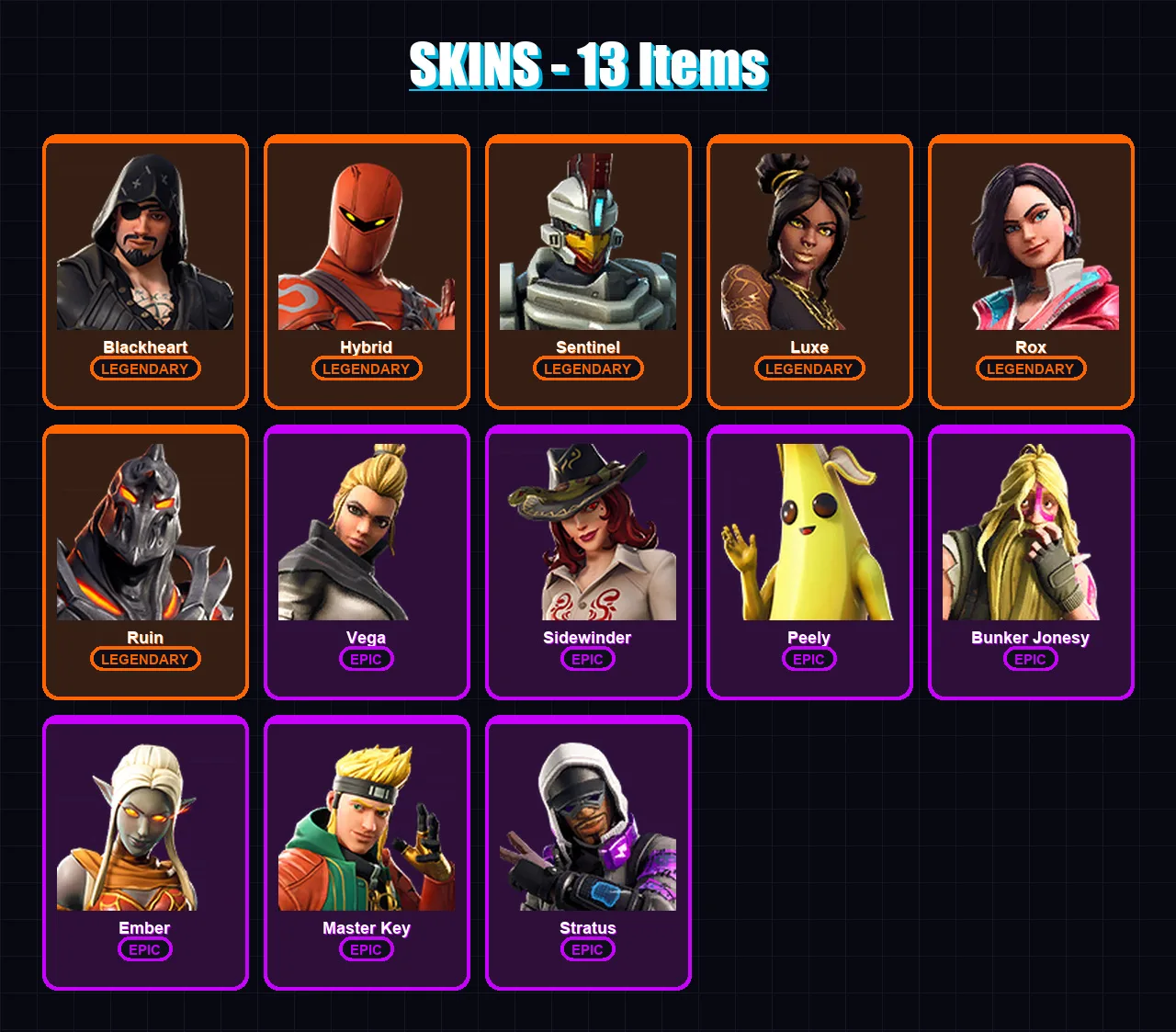 [PC/XBOX/PSN] | Blackheart | Hybrid | Sentinel | Luxe | Rox | 13 skin | 15 pickaxe | 23 emote | 17 glider | Lv216