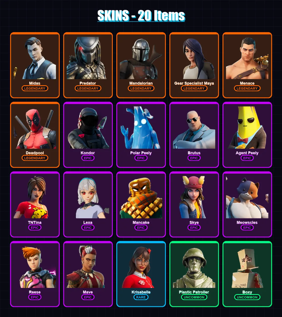 [PC/XBOX/PSN] | Midas | Predator | Mandalorian | Gear Specialist Maya | Menace | 20 skin | 30 pickaxe | 44 emote | 34 glider | Lv712 — Fortnite account