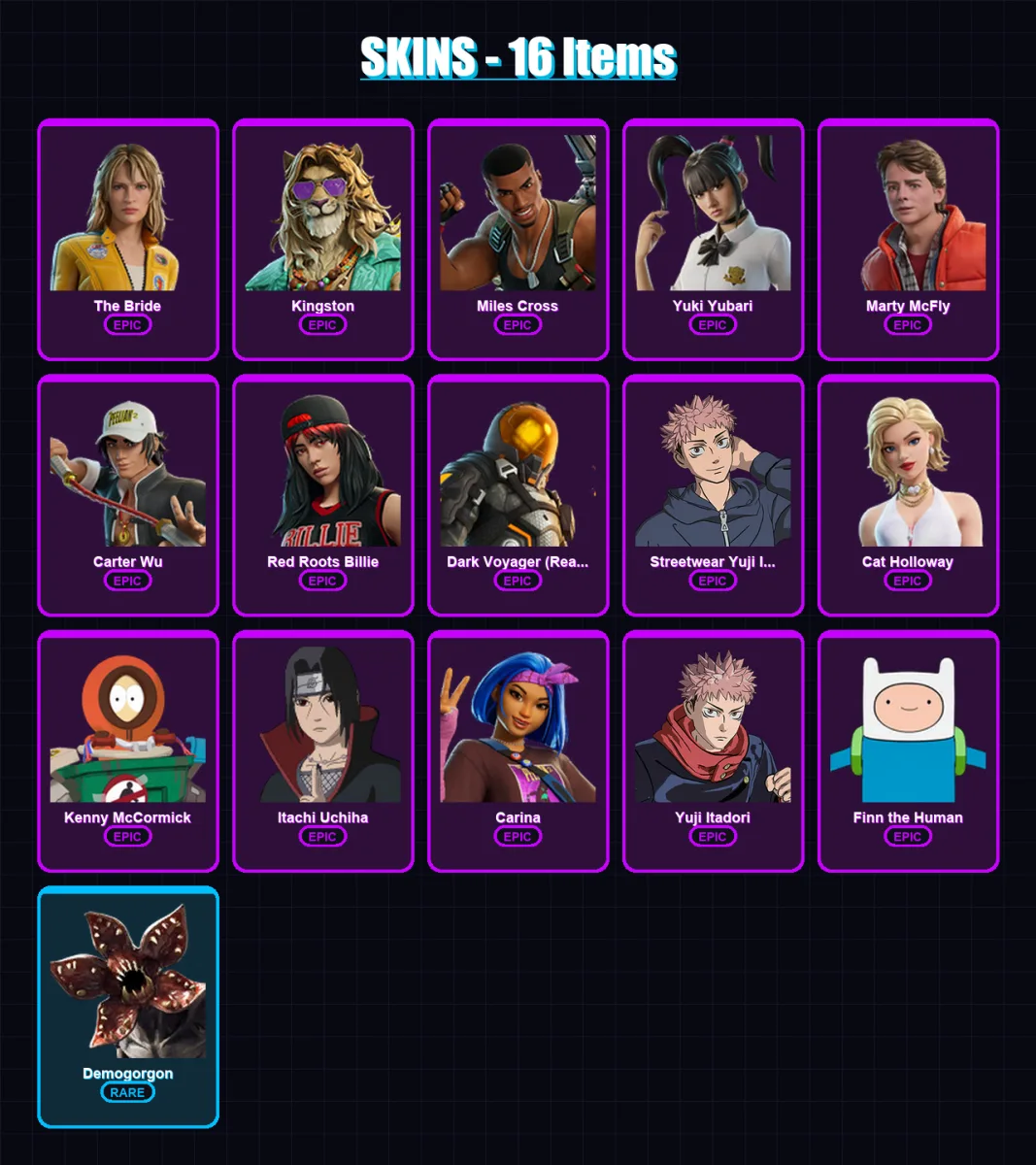 [PC/XBOX] | The Bride | Kingston | Miles Cross | Yuki Yubari | Marty McFly | 16 skin | 24 pickaxe | 23 emote | 19 glider | Lv153