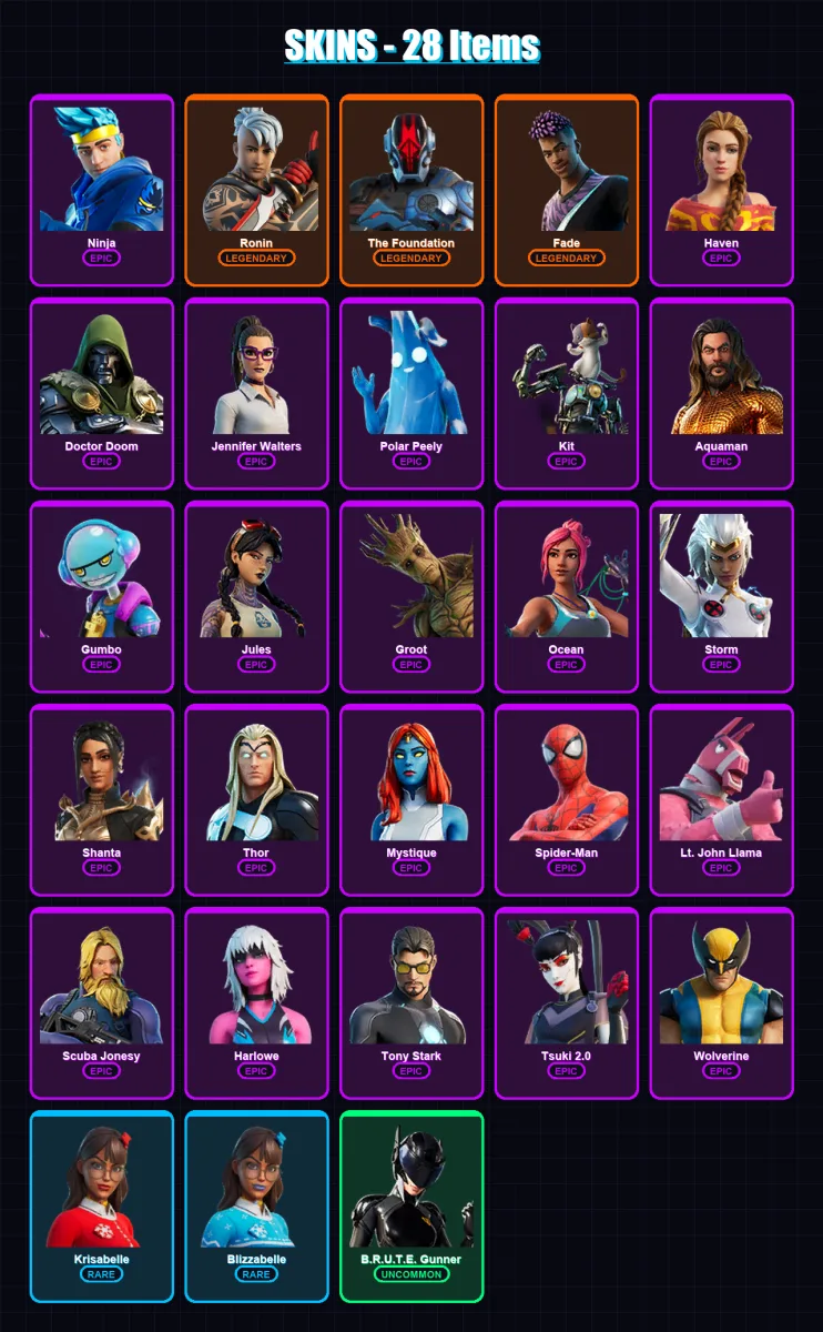 [PC/XBOX/PSN] | Ninja | Ronin | The Foundation | Fade | Haven | 28 skin | 40 pickaxe | 27 emote | 41 glider | Lv837 — Fortnite account