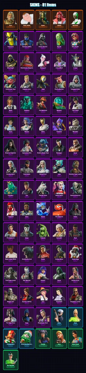 [PC/XBOX/PSN] | Zeus | Peter Griffin | Hades | Valeria | Backlash | 81 skin | 145 pickaxe | 118 emote | 104 glider | Lv2244